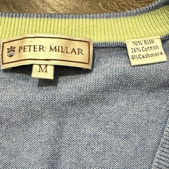 Peter Millar Sweater Vest Mens Medium Blue Argyle Silk Cotton Cashmere Golf - Picture 3 of 8